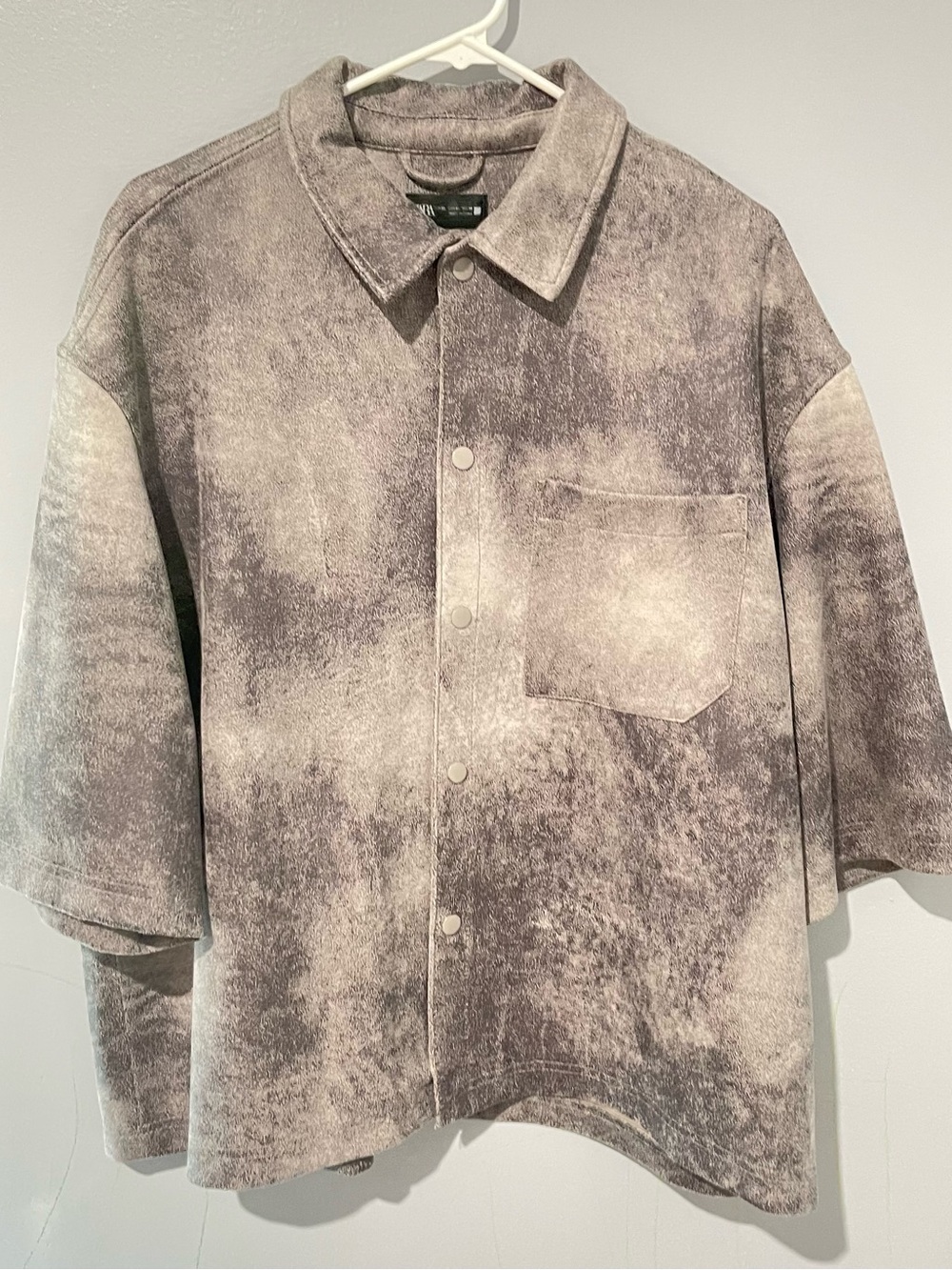 Zara Men’s Washed Gray Short-Sleeve Overshirt Jacket/Shirt Size XL